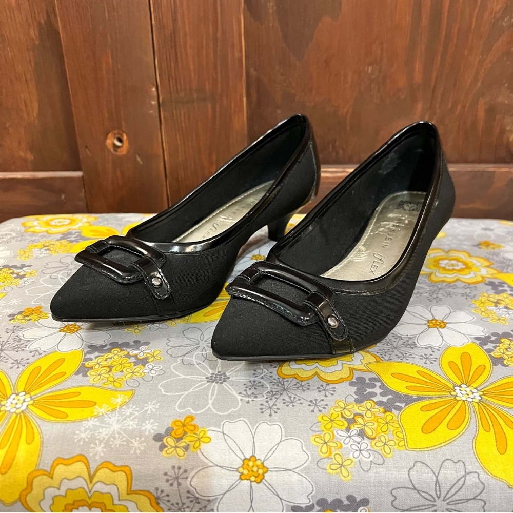Anne Klein Black Flats with Buckle Detail